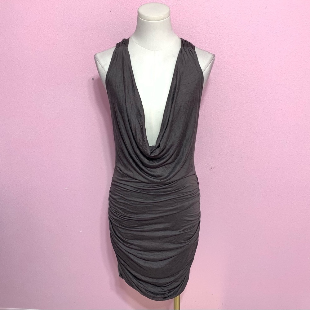 VTG Y2K Forever 21 Charcoal Cowl Neck Ruched Bodycon Dress L